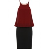 Wine contrast gold neck detail fitted dress
